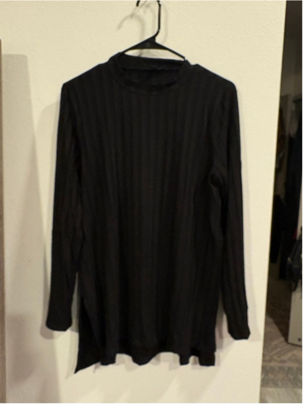 Eileen Fisher Black Tencel Ribbed Long Sleeve Tunic Top Size M